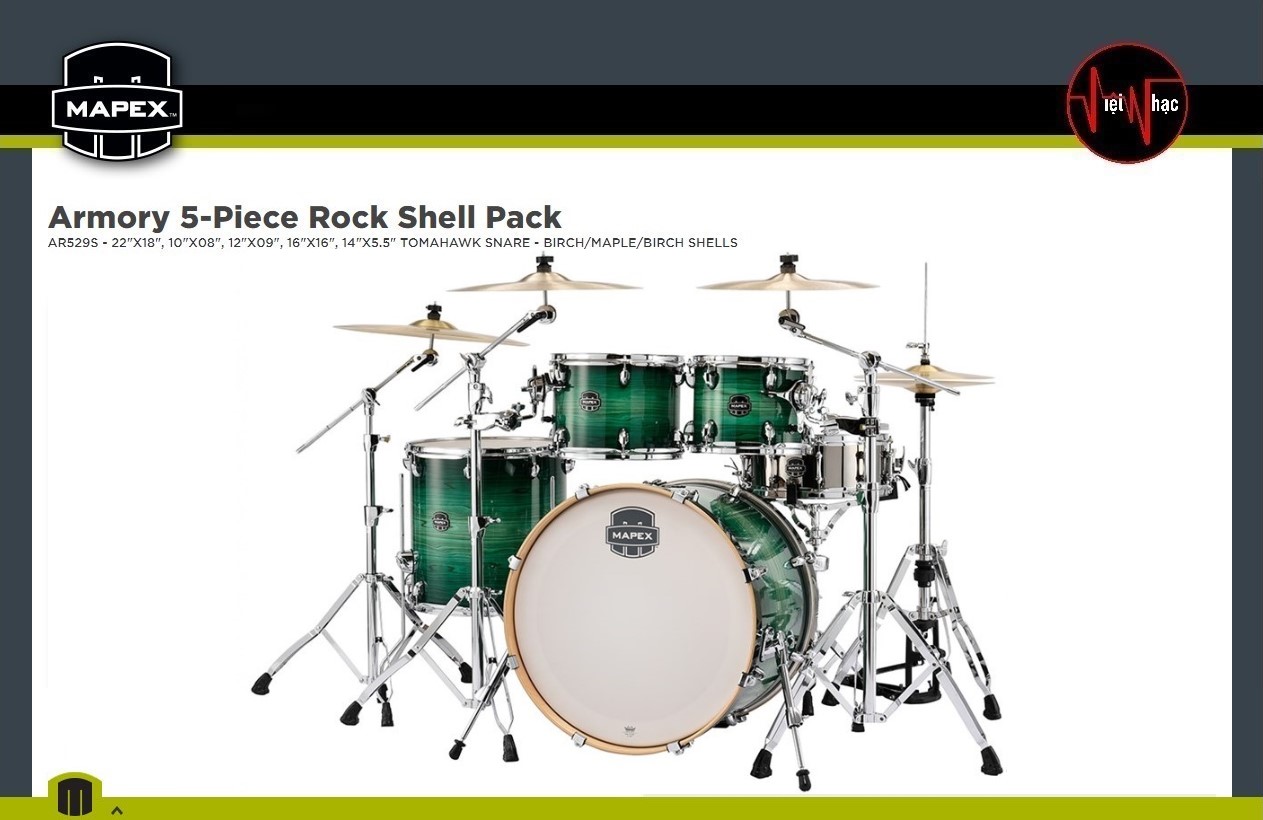 Trống Jazz Mapex Armory AR529SFG Emerald Burst