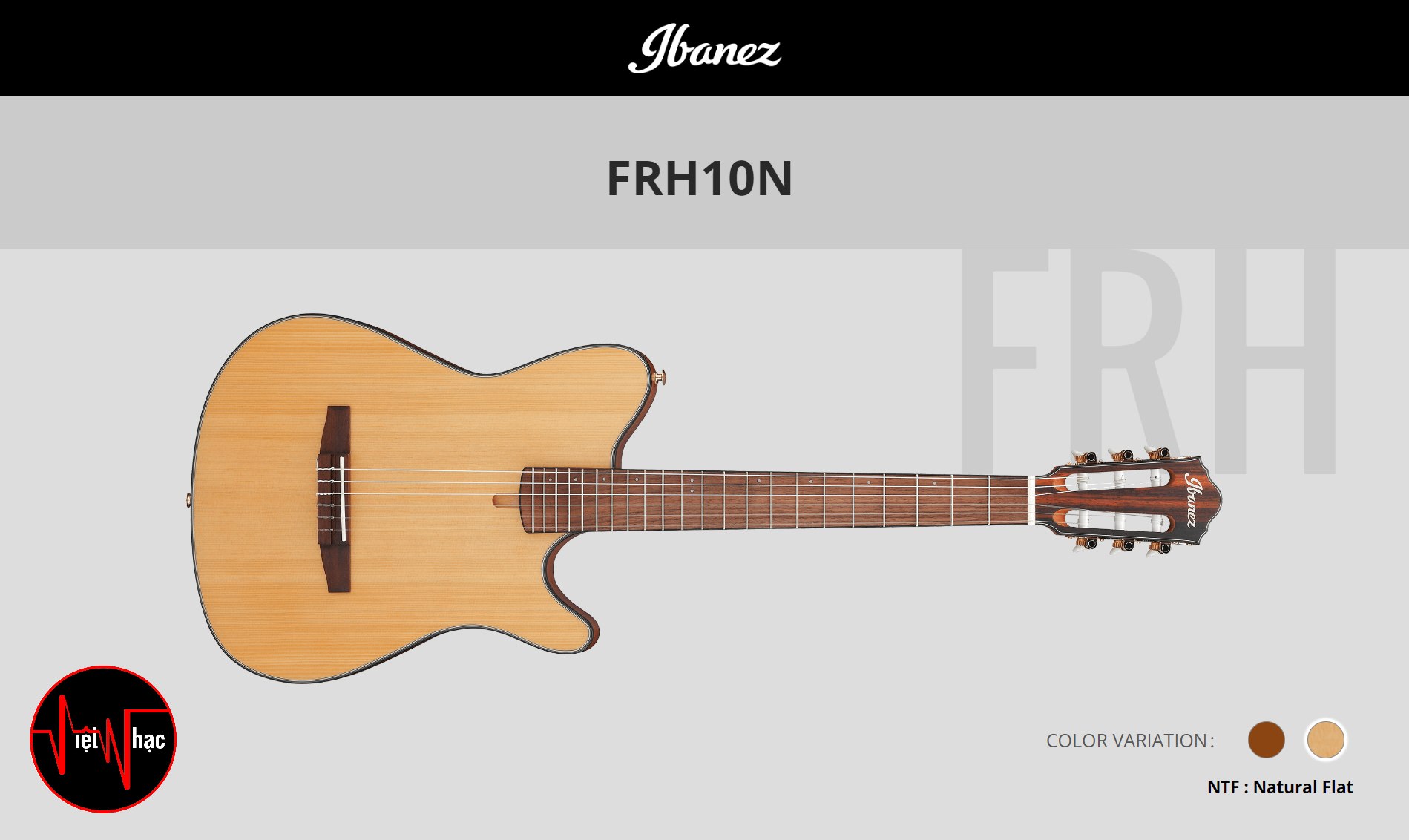 Guitar Điện Nylon Ibanez FRH10N-NTF Thinline Nylon Acoustic-Electric Guitar - Natural