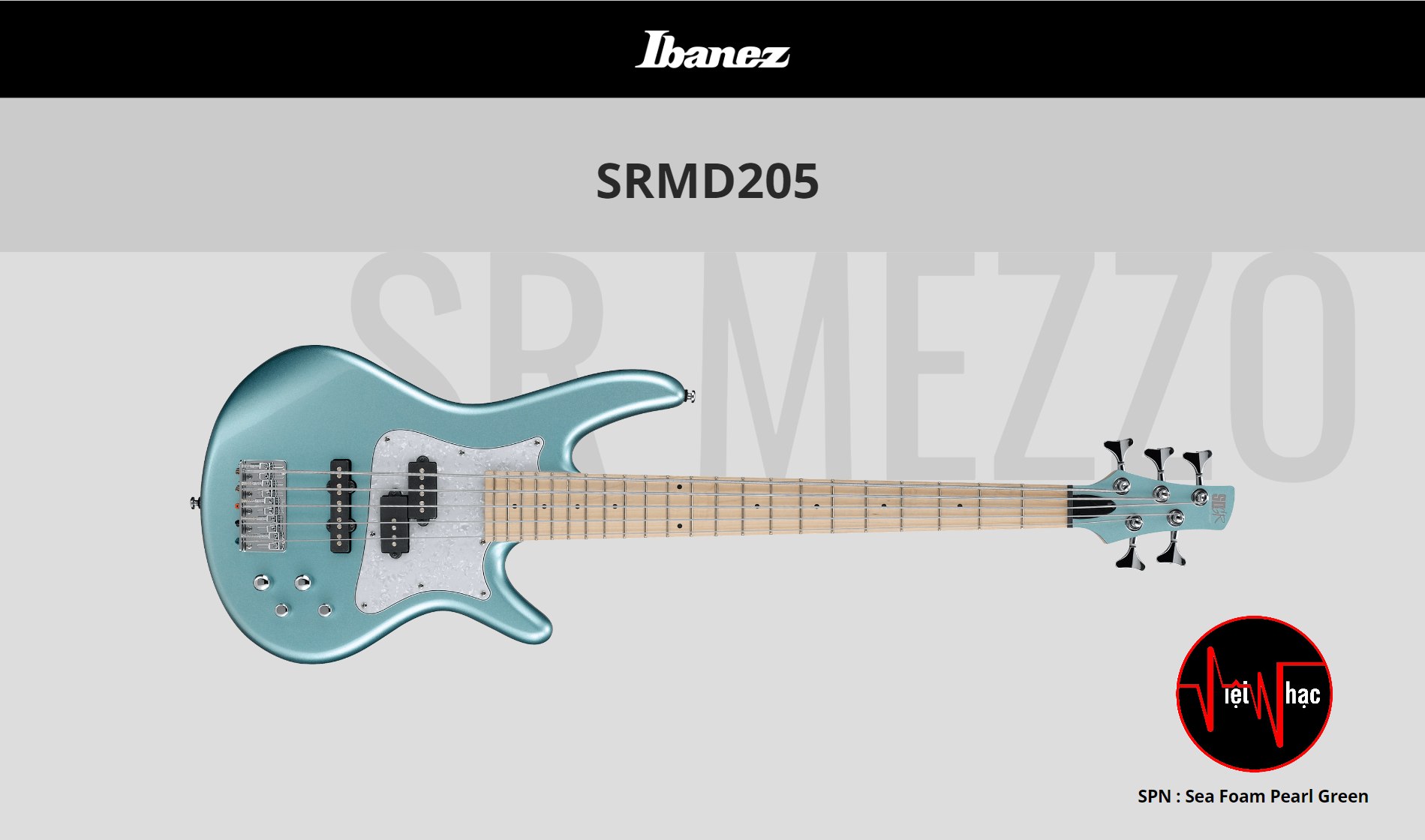 Guitar Bass Ibanez Mezzo SRMD205 Bass Guitar - Sea Foam Pearl Green