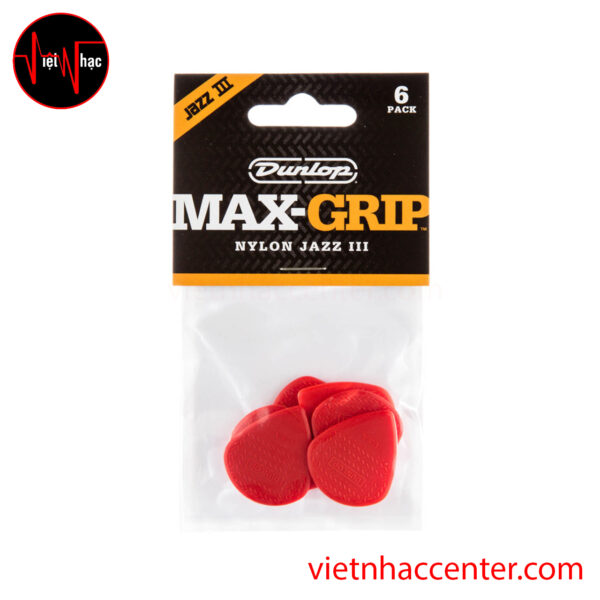 Phím Gảy Guitar Jim Dunlop 471P3N Nylon Max Grip Jazz III Pick, Red, 6-Pack