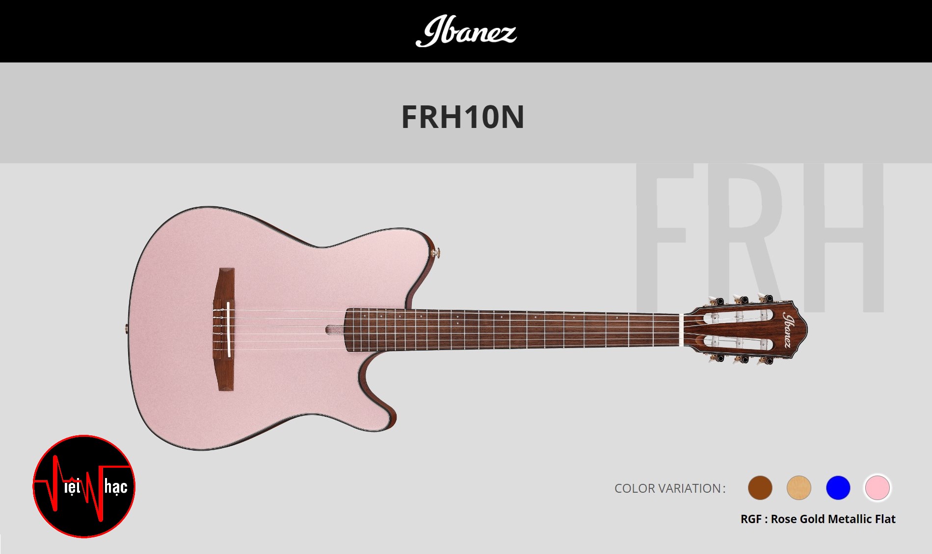 Guitar Điện Nylon Ibanez FRH10N RGF Thinline Nylon Acoustic-electric Guitar - Rose Gold Metallic Flat🔍