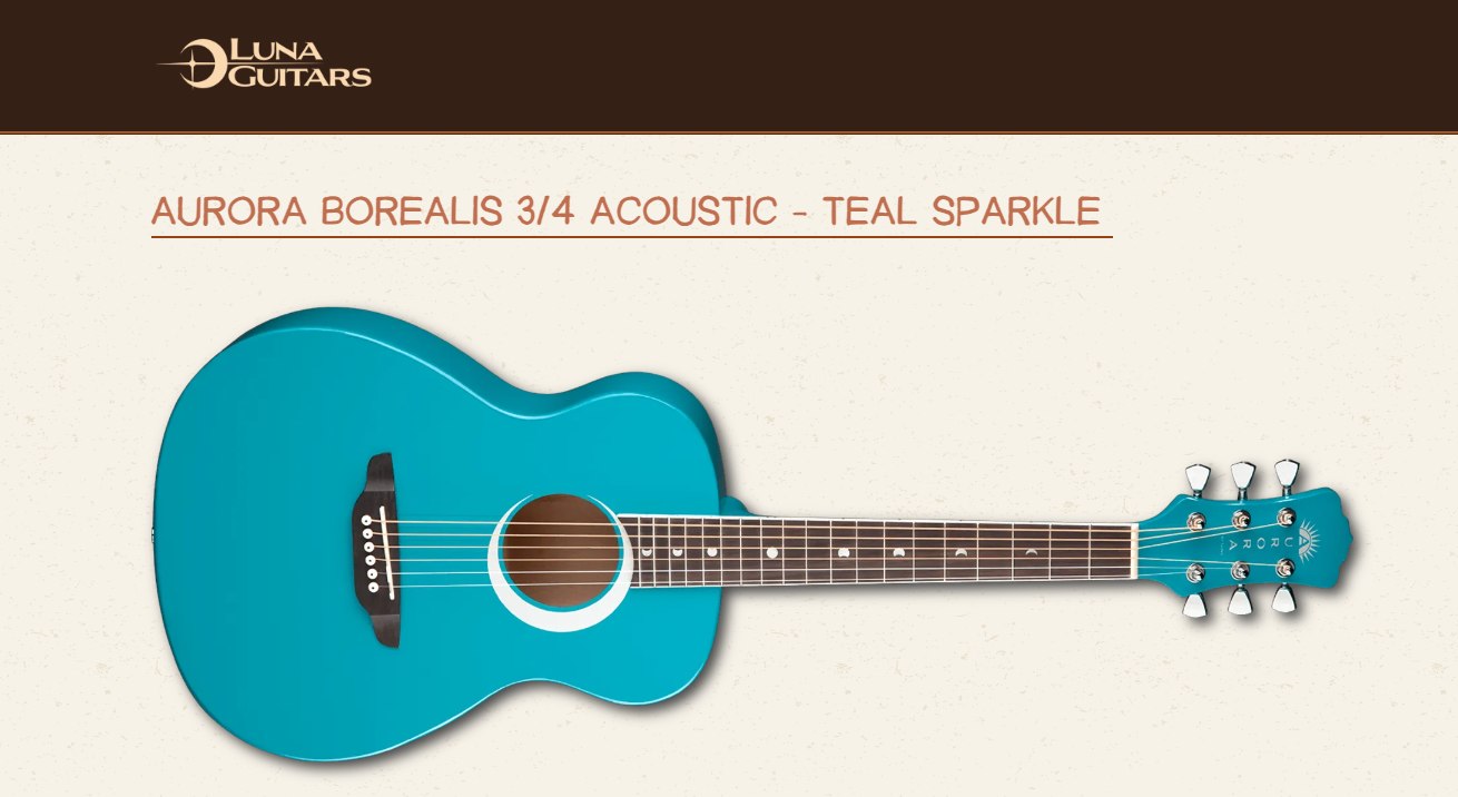 Guitar Acoustic Luna Aurora Borealis 3/4 - Teal Sparkle